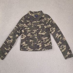 YMI‎ Jean Jacket Womens Large Green Camo Stretch Denim